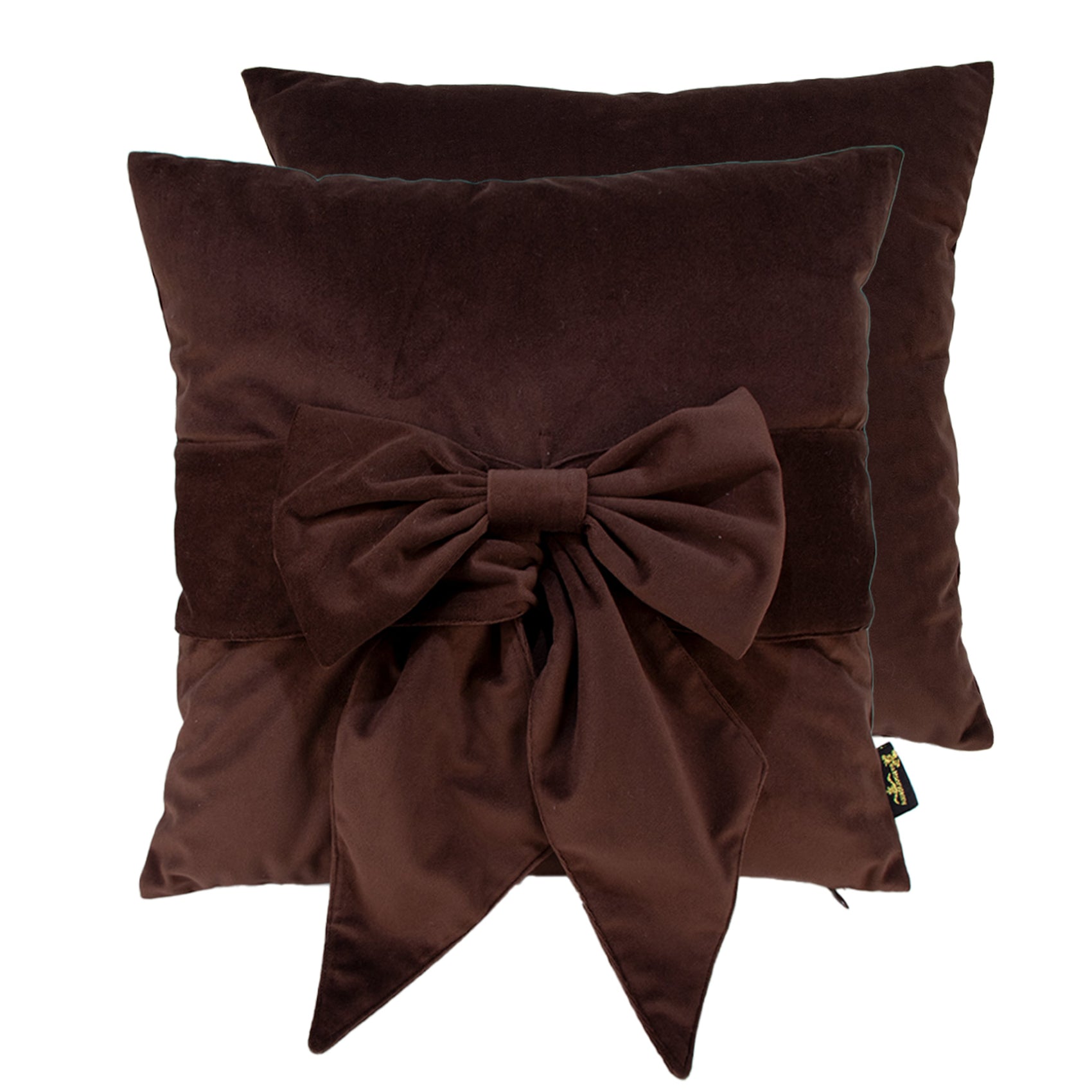 Malini Tiedup Bow Choc Velvet Square Cushion 45x45