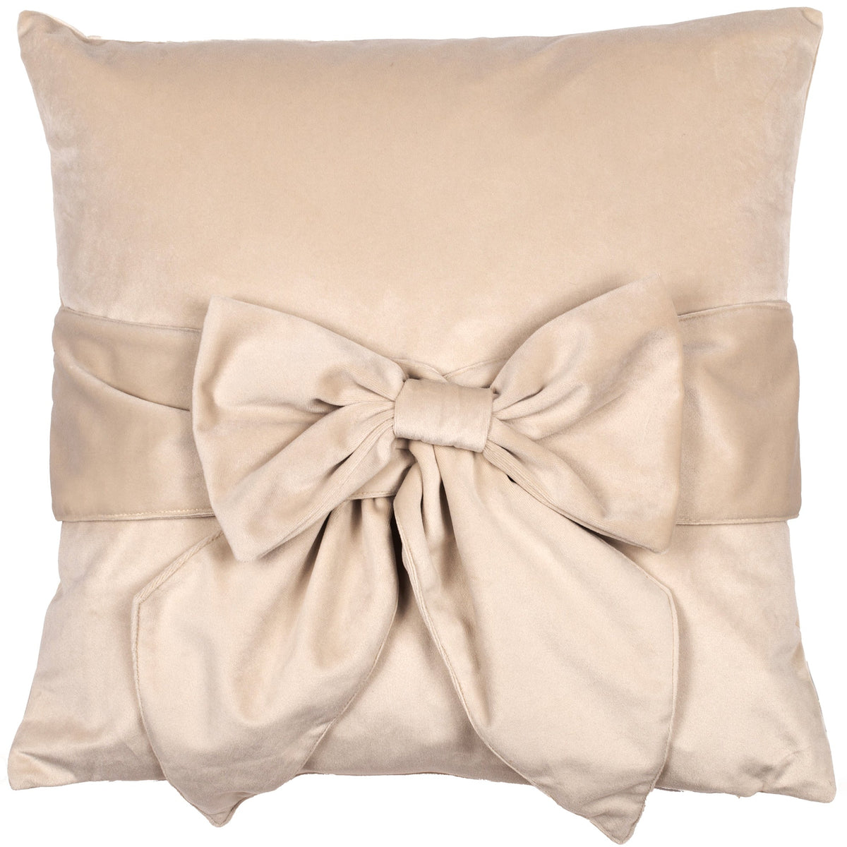 Malini Tiedup Velvet with Bow Cream Square Cushion 45x45