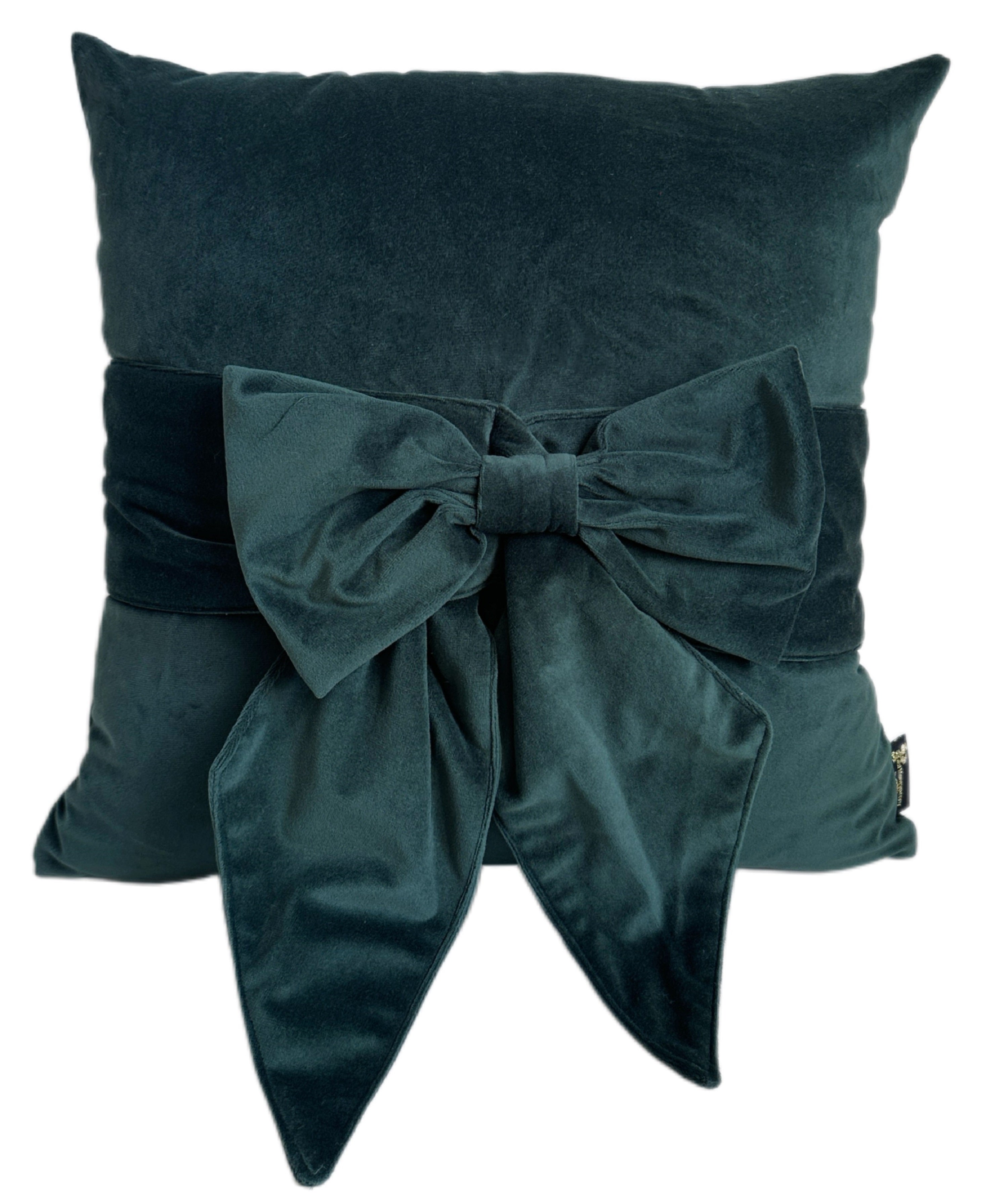 PAUL MONEYPENNY VELV CUSHION WITH BOW EMERALD 45 X 45