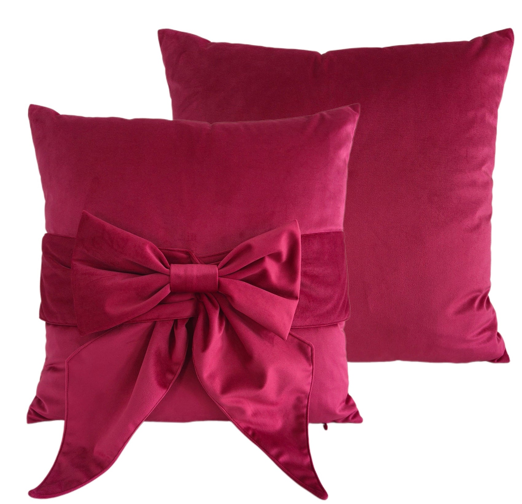 PM VELV CUSHION WITH BOW FUSCHIA 45 X 45