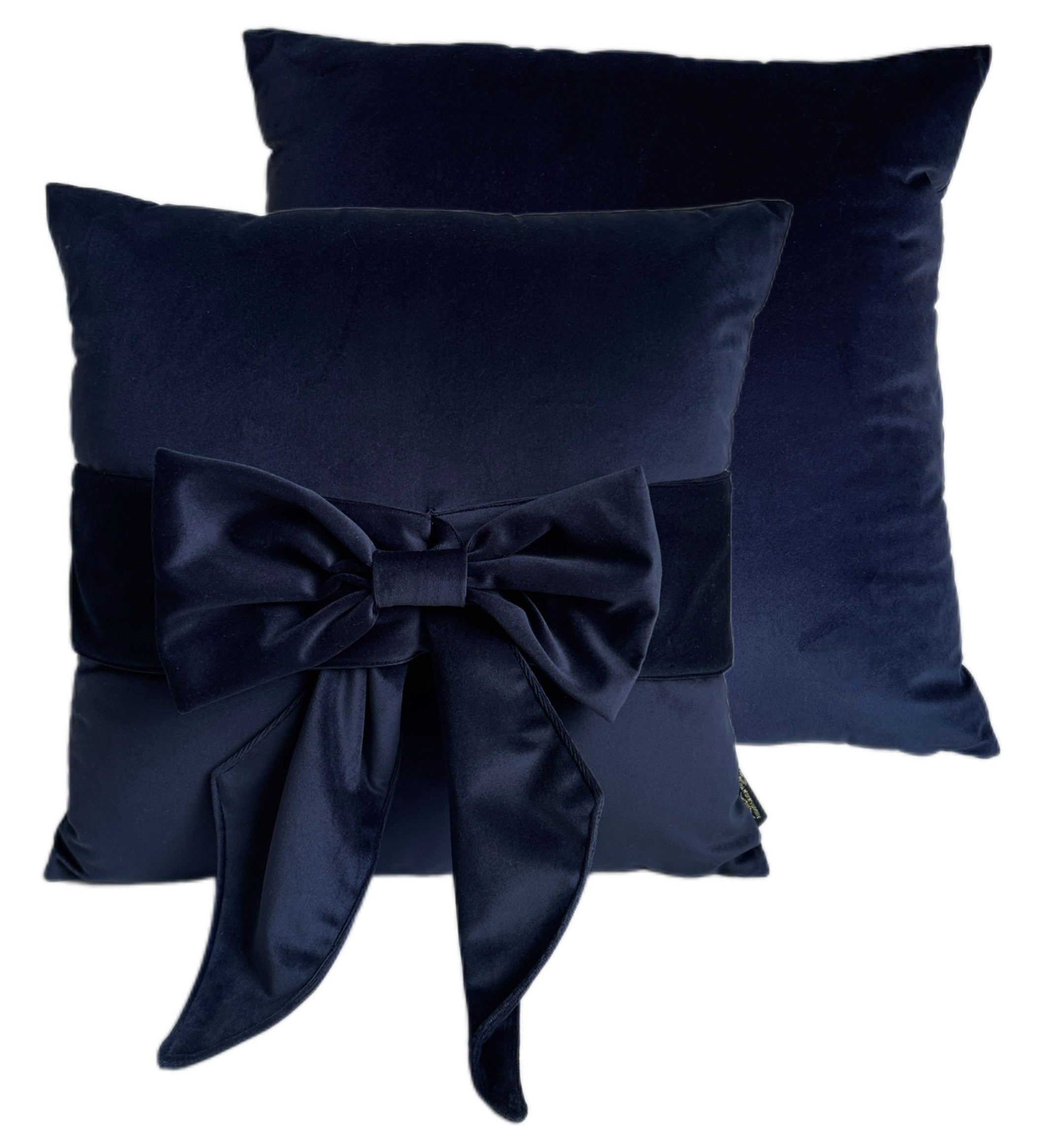 PAUL MONEYPENNY VELV CUSHION WITH BOW NAVY 45 X 45
