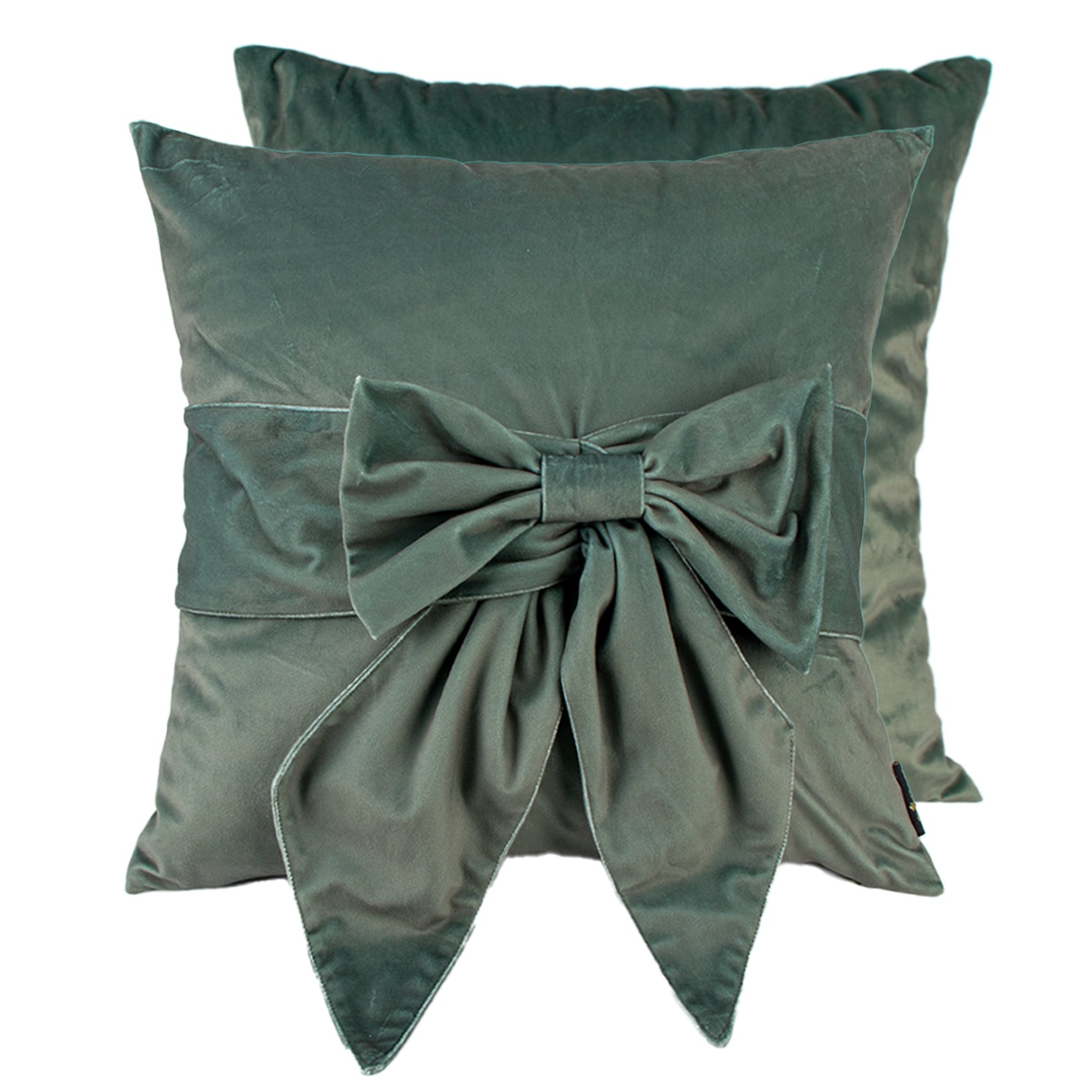 Malini Tiedup Bow Sage Green Velvet Square Cushion 45x45