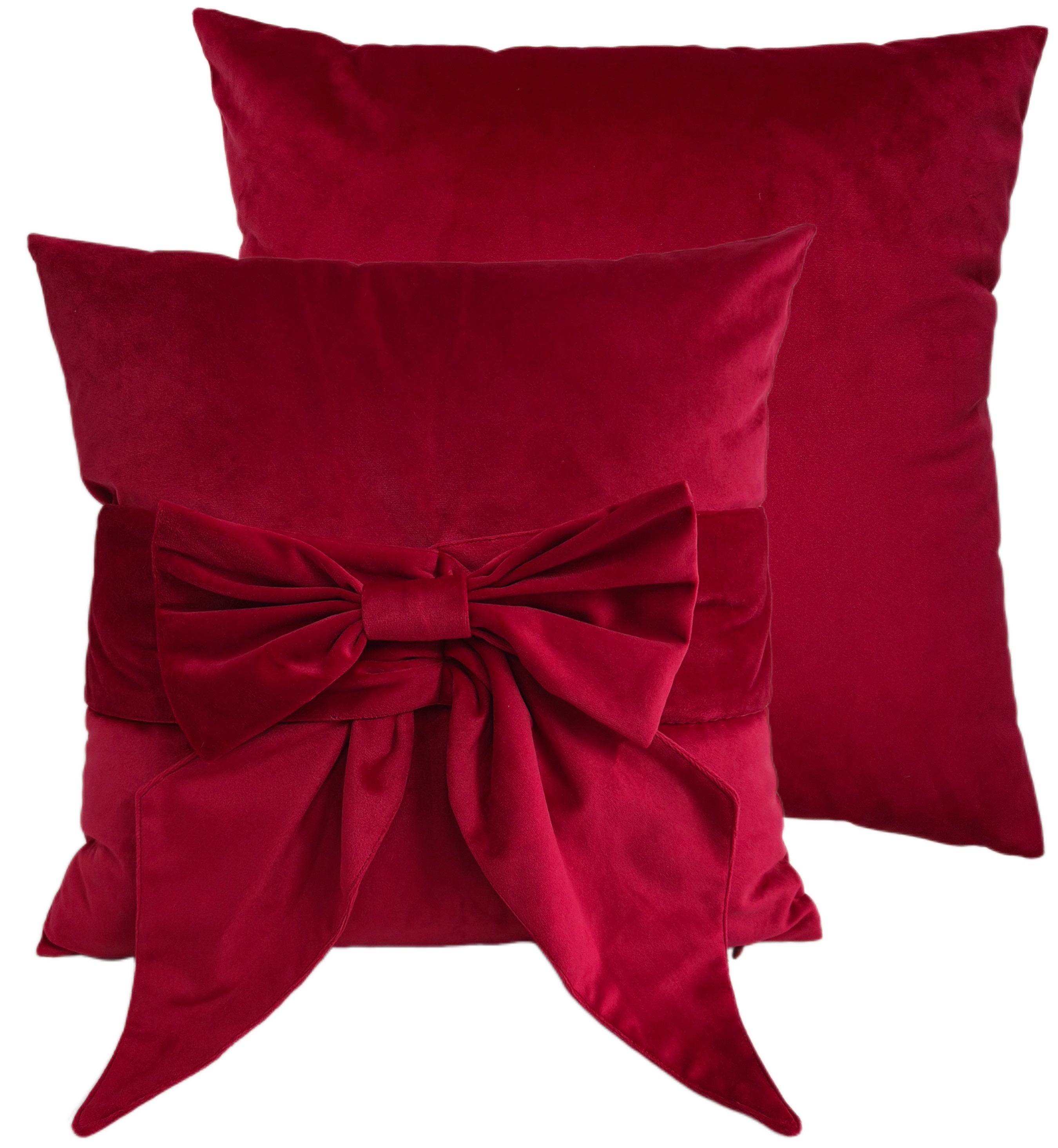 PAUL MONEYPENNY VELV CUSHION WITH BOW SCARLET 45 X 45