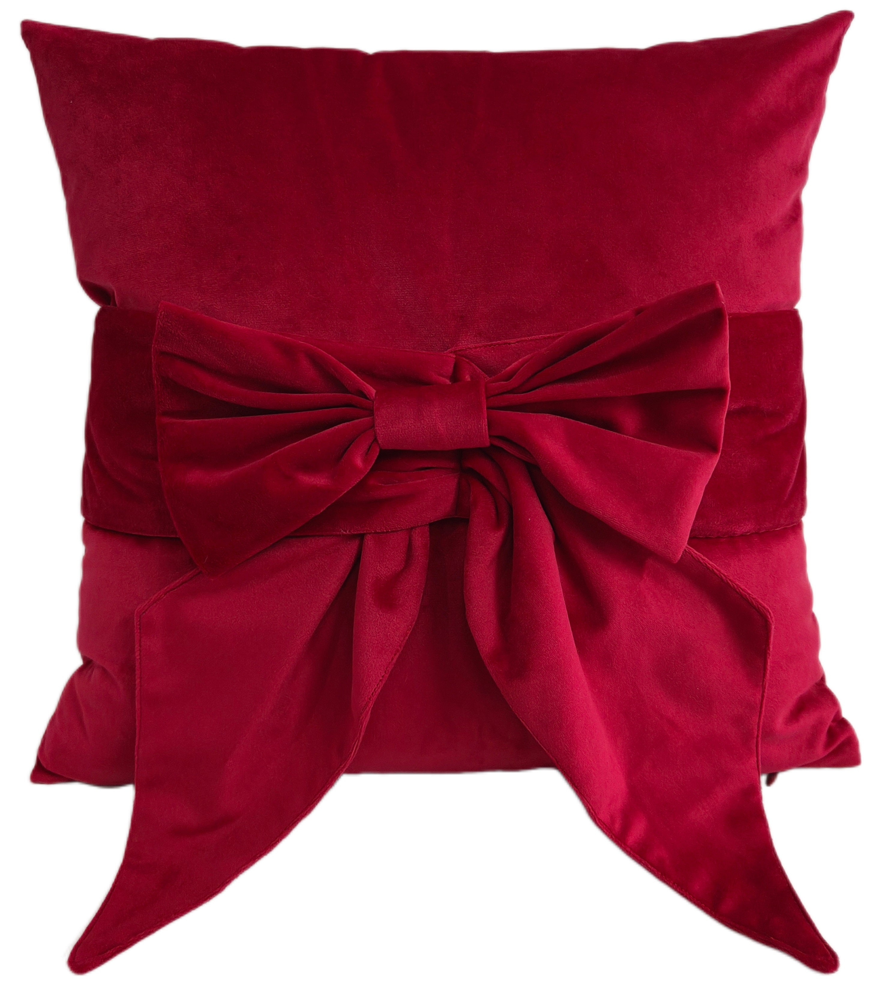 PAUL MONEYPENNY VELV CUSHION WITH BOW SCARLET 45 X 45