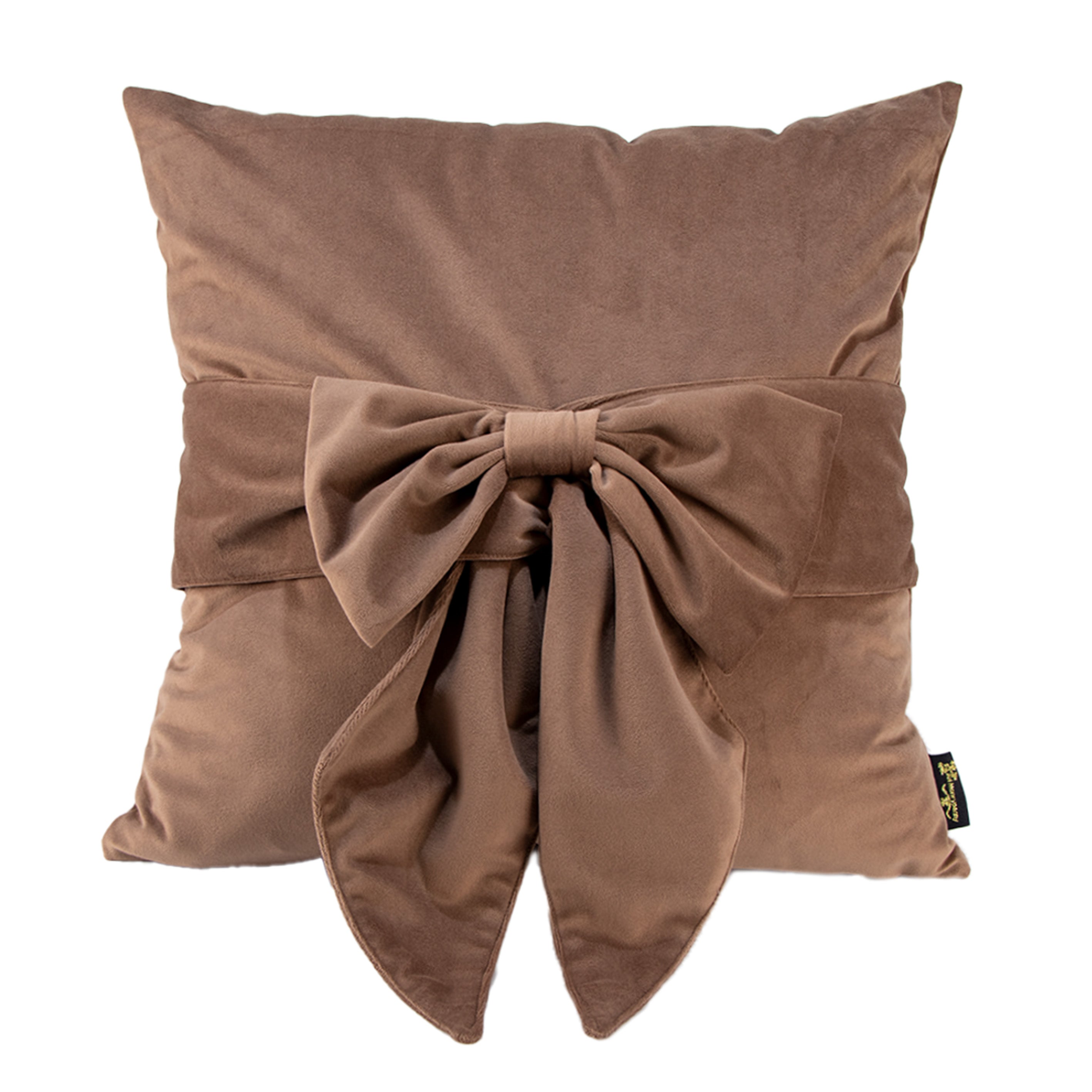 Malini Tiedup Bow Taupe Velvet Square Cushion