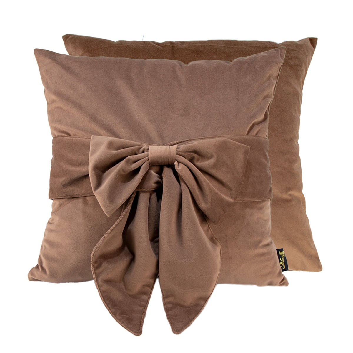 Malini Tiedup Bow Taupe Velvet Square Cushion 45x45