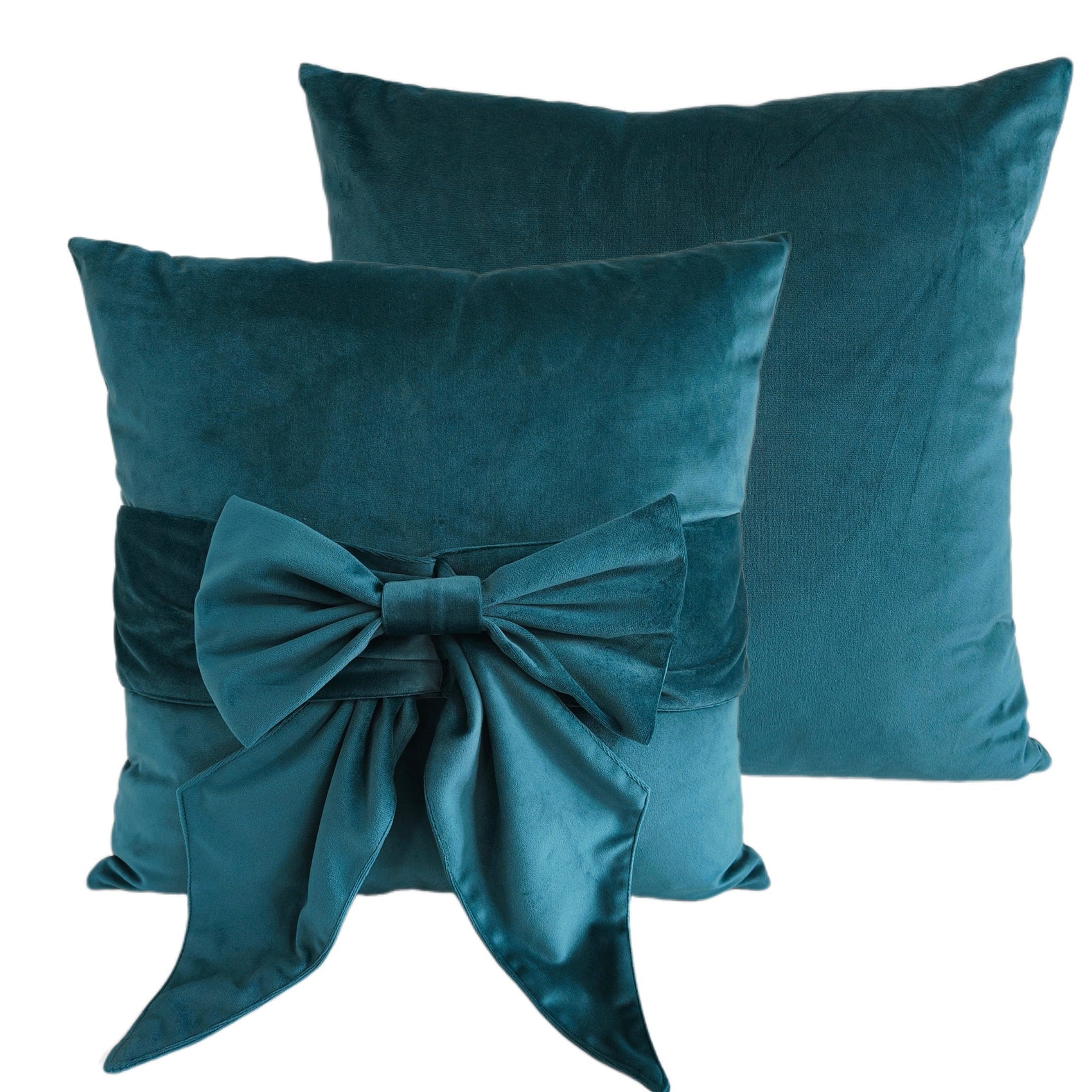 PM VELV CUSHION WITH BOW TEAL 45 X 45