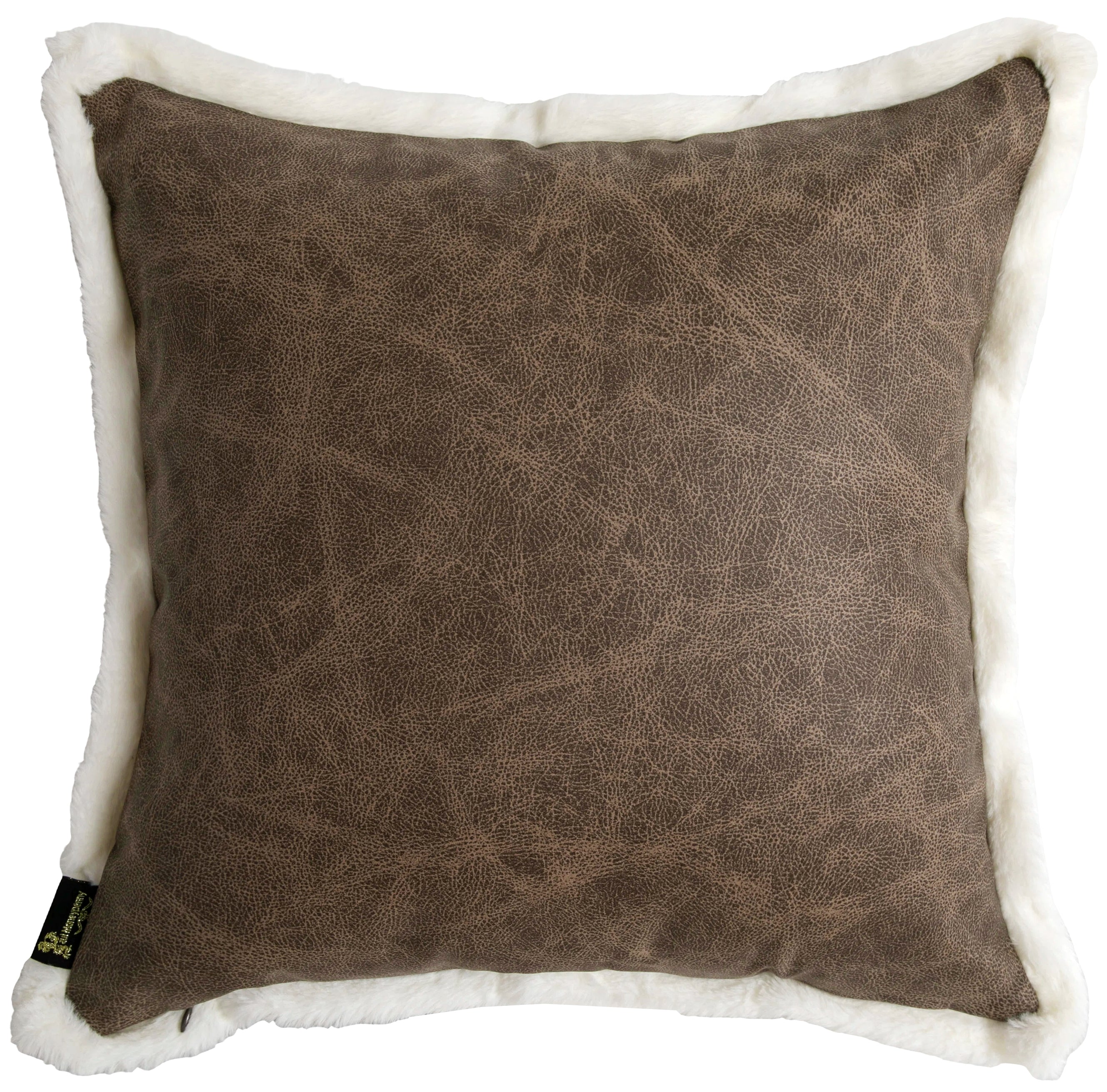 PM DISTRESSED FAUX LEATHER WITH FAUX FUR TRIM 45 X 45