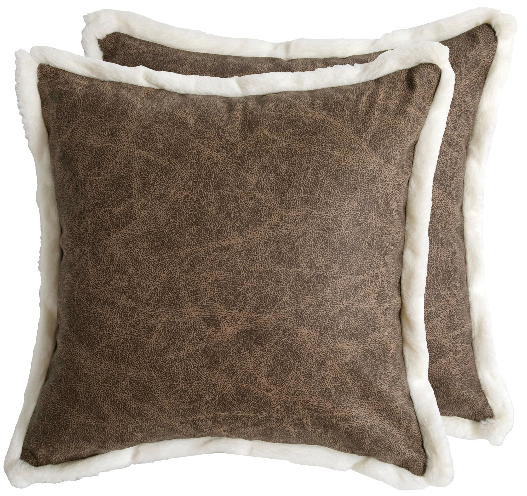 PM DISTRESSED FAUX LEATHER WITH FAUX FUR TRIM 45 X 45