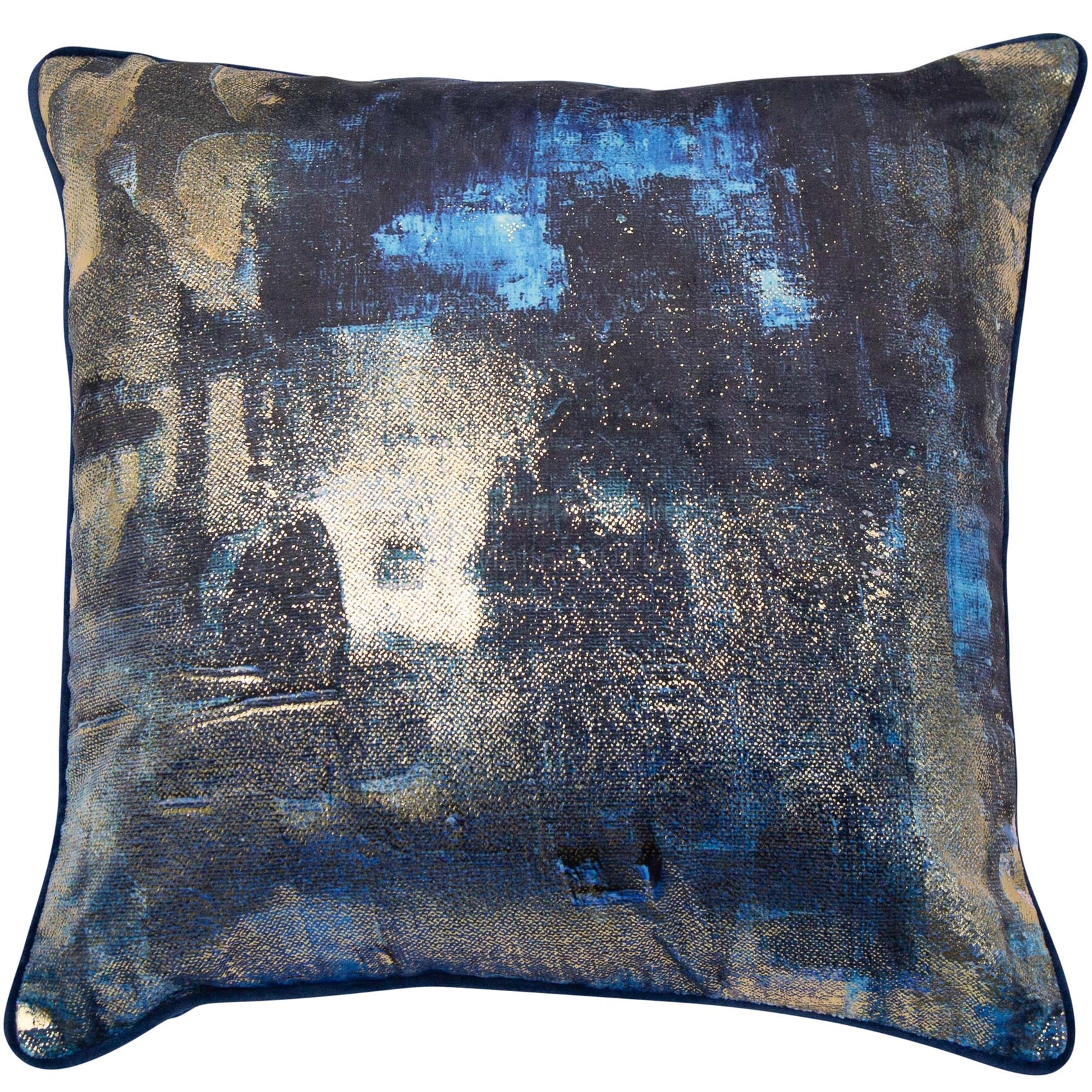 Malini Twilight Navy Gold Abstract Print Square Cushion 45x45