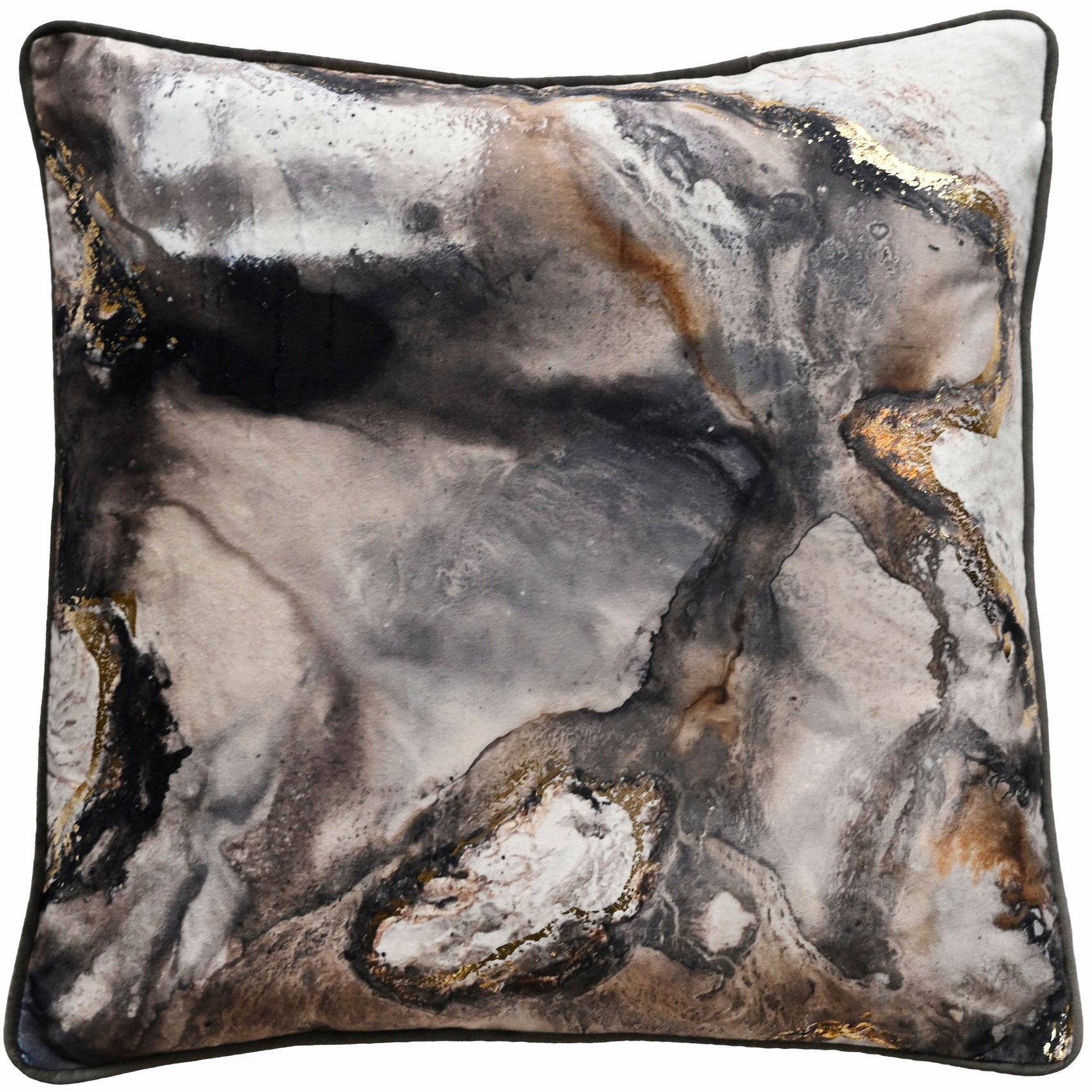 Malini Utopia Rajan Seth Grey/Gold Print with Gold Foil Square Cushion 45x45