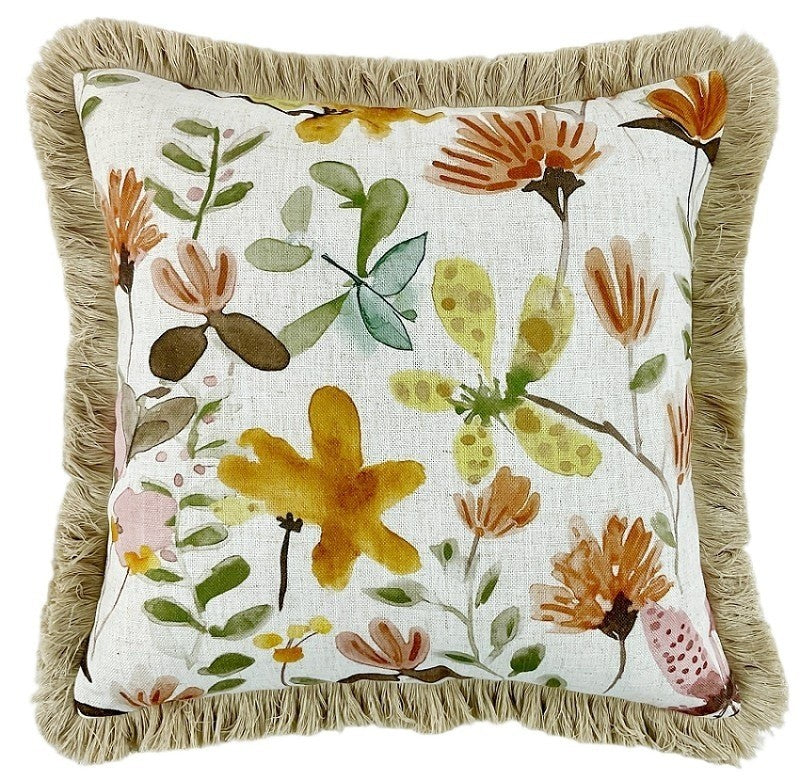 FLORAL PRINTED WITH FRINGE 45X45