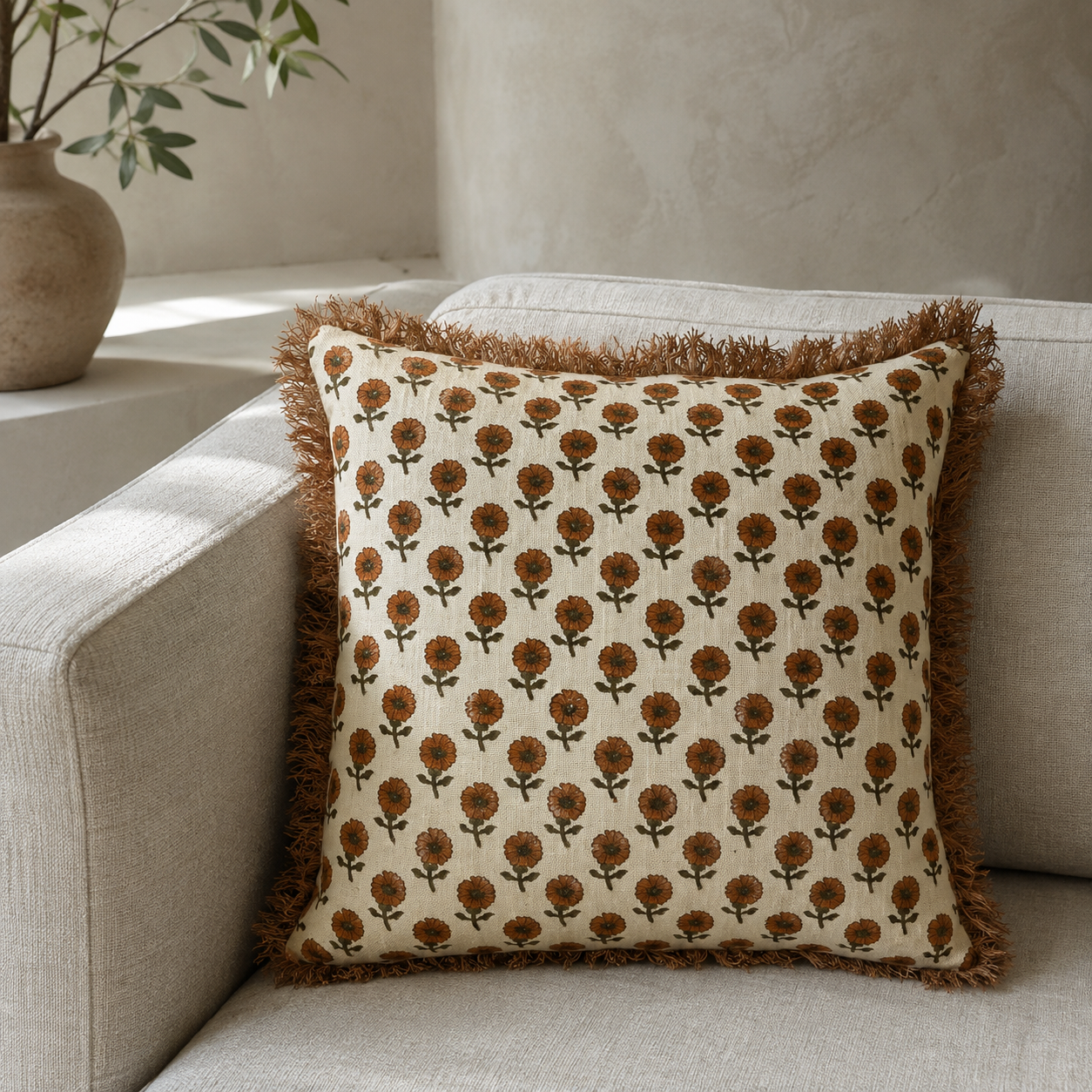 Malini Vireya Orange Square Cushion lifestyle