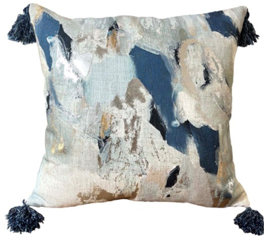 Malini Vision Abstract Metallic In Blue Square Cushion 45x45