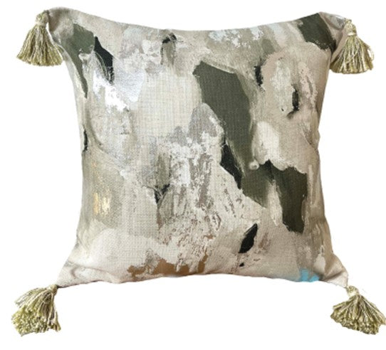 Malini Vision Abstract Metallic In Olive Green Square Cushion 45x45