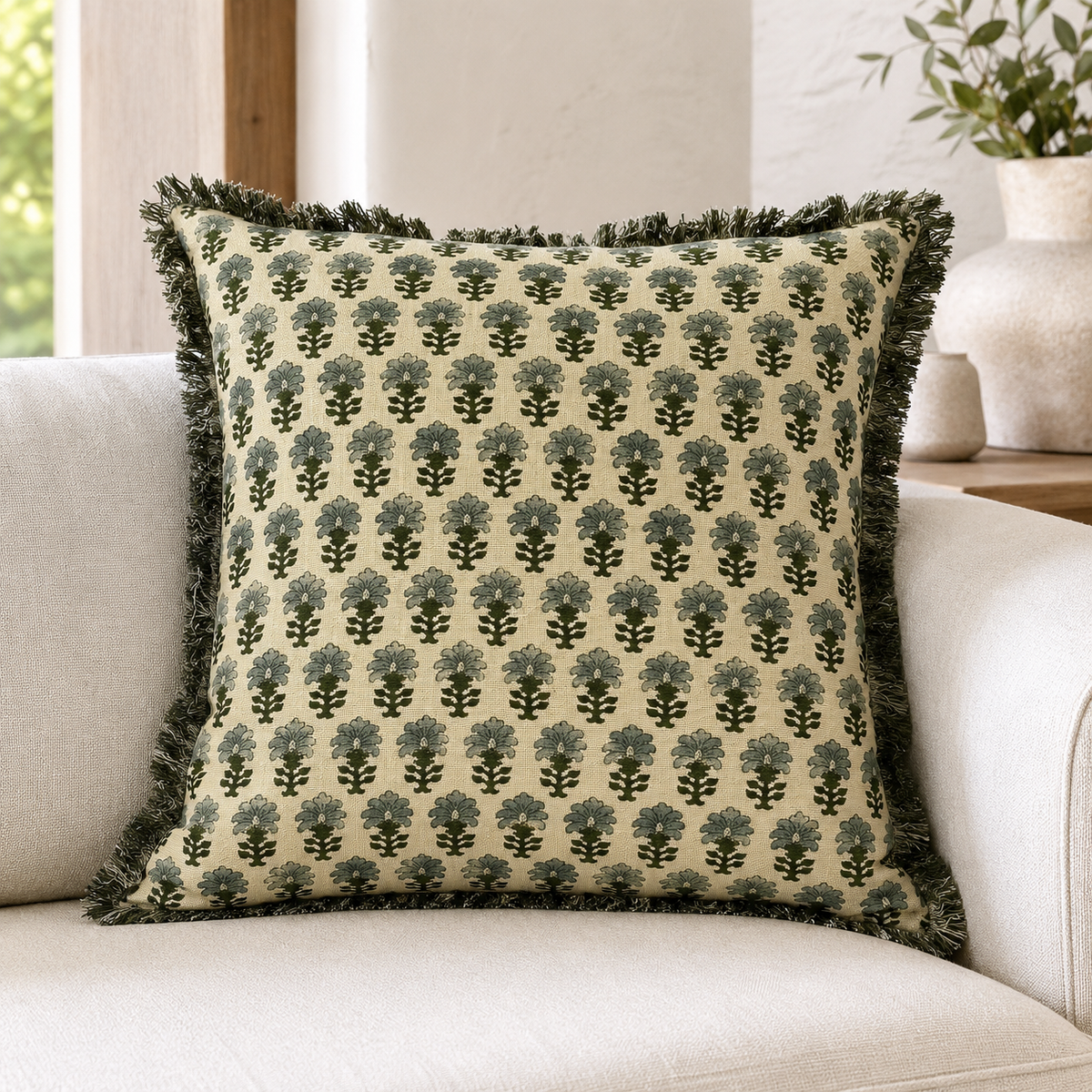 Malini Zayana Sea Foam Green Square Cushion lifestyle