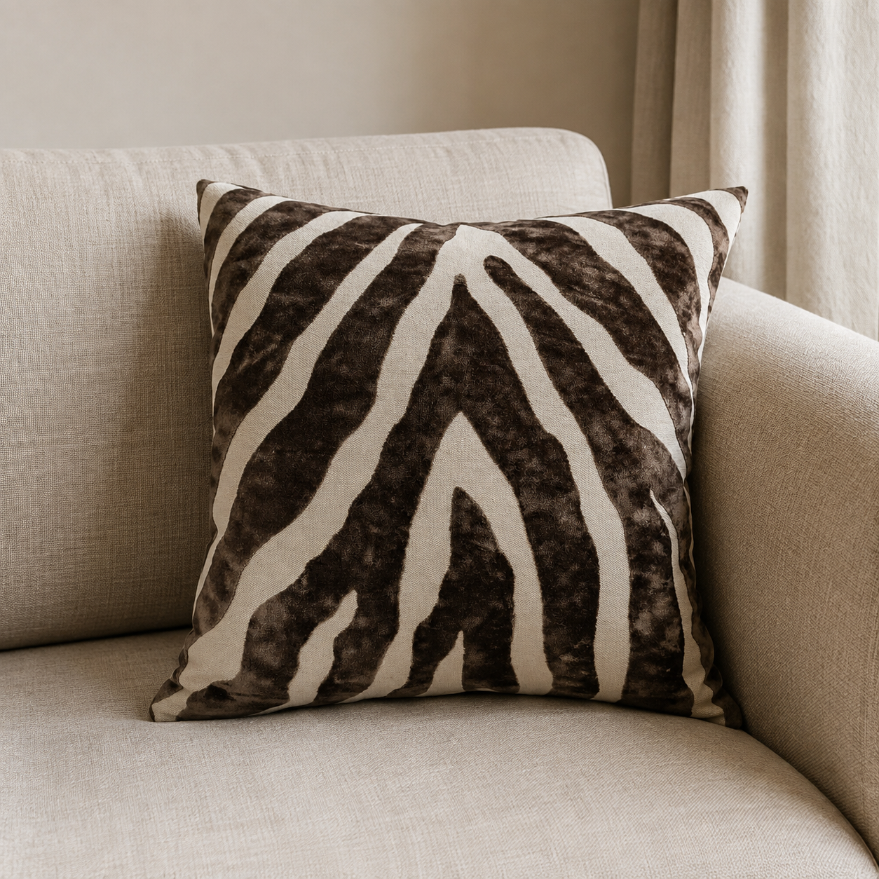 Malini Paul Moneypenny Zebedee Do Dah Chocolate Brown Velvet Square Cushion lifestyle