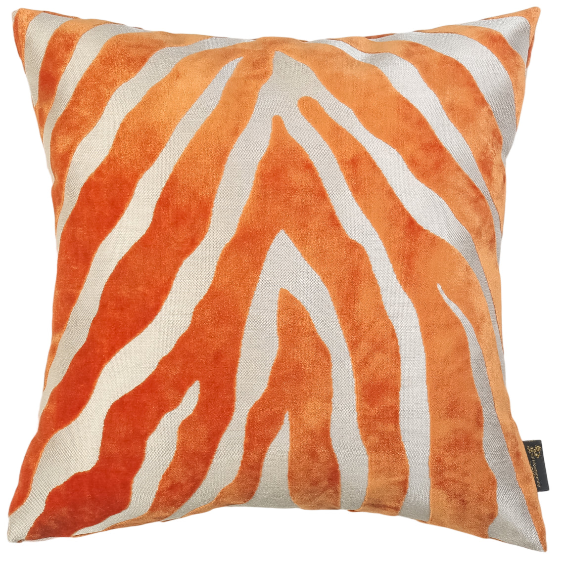 Malini Paul Moneypenny Zebra Cut Velvet Orange Square Cushion 43x43
