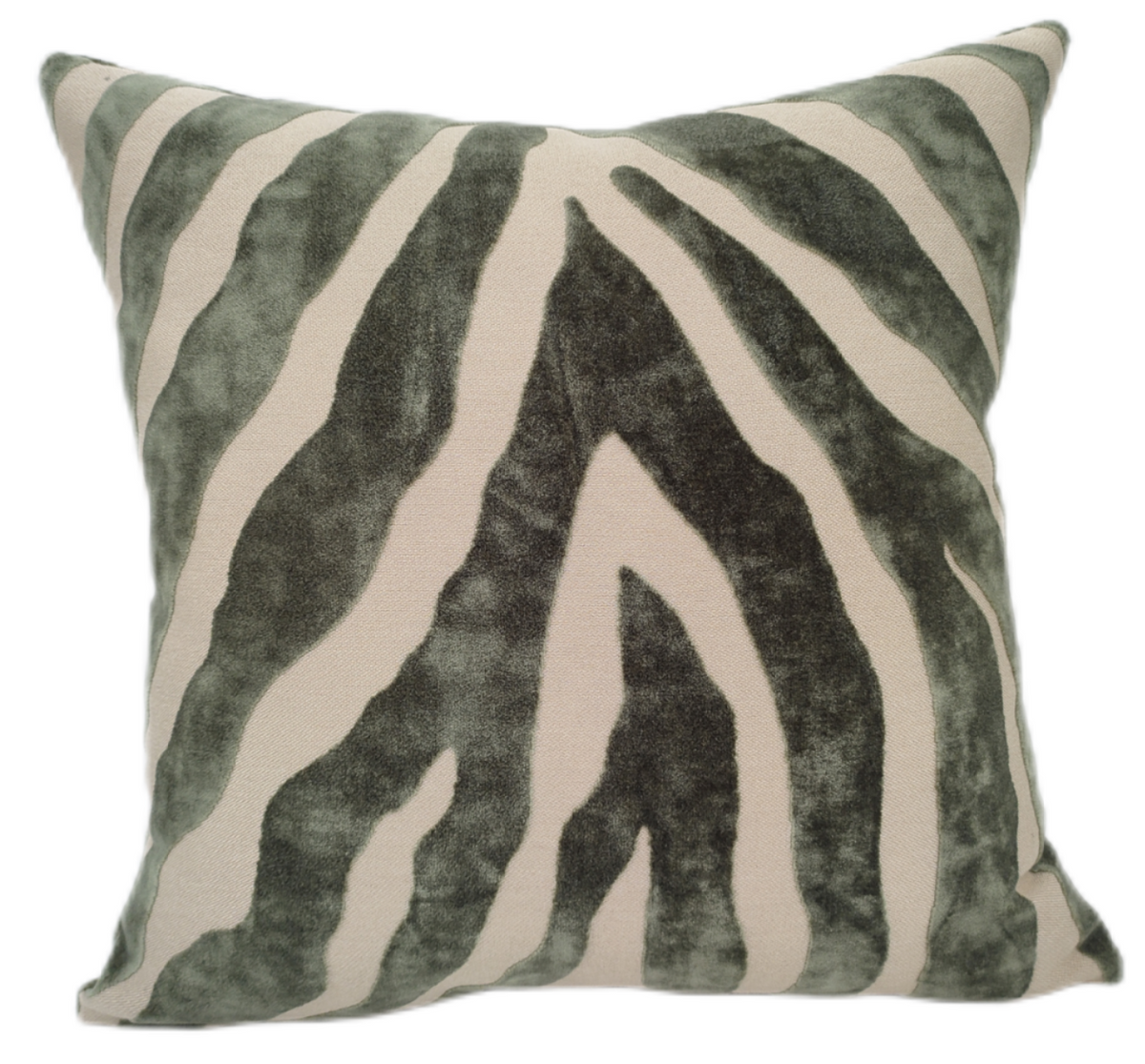Malini Zebra Velvet Paul Moneypenny Sage Green Square Cushion 43x43