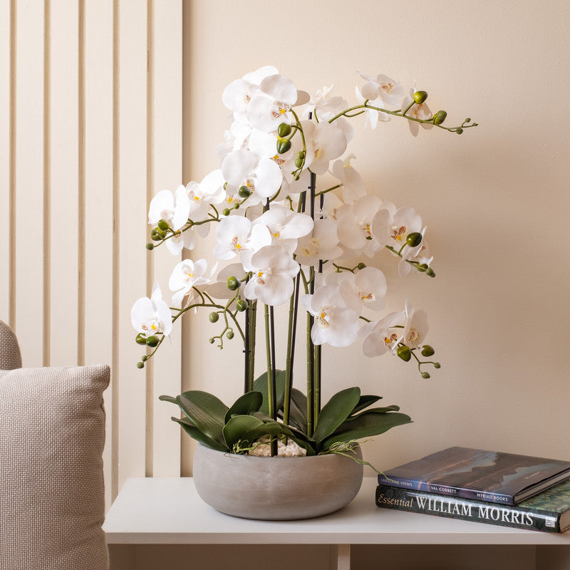 68cm Real Touch Artificial Orchid in Grey Ceramic Pot