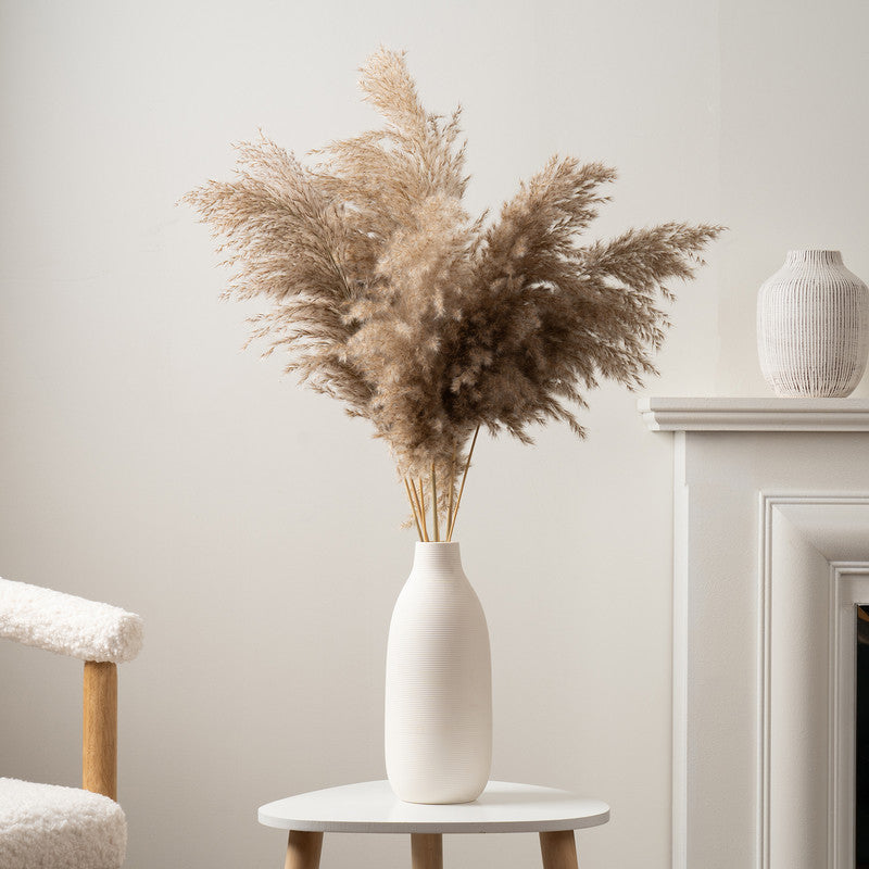 90cm Artificial Pampas in Ribbed Ceramic Vase