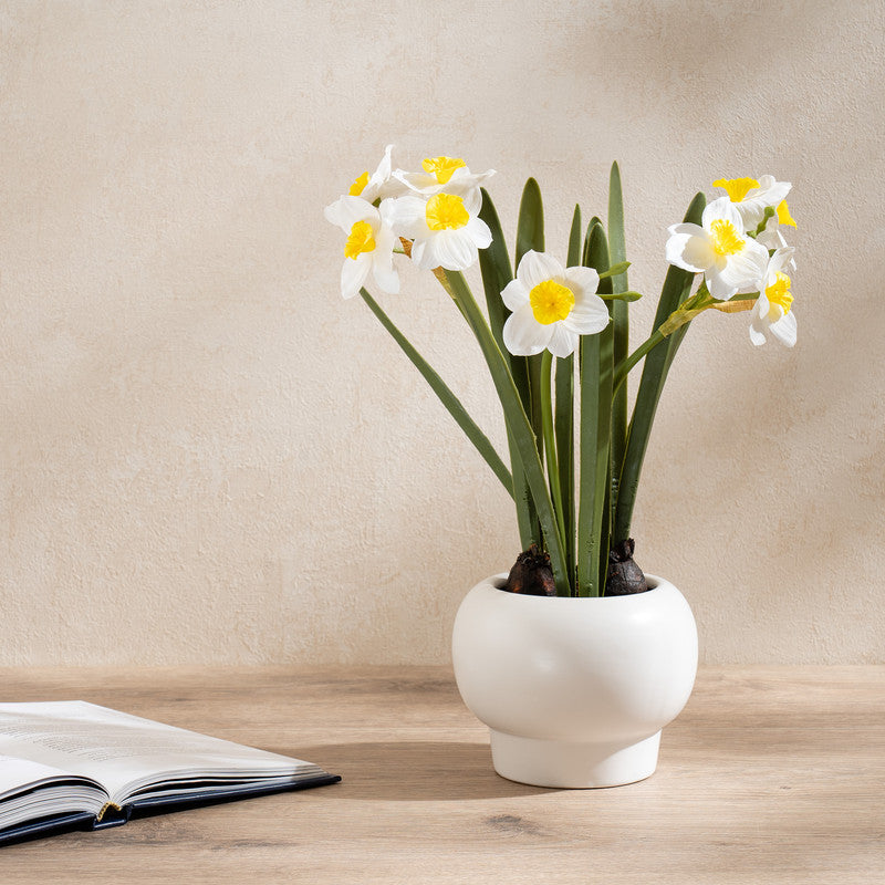 42cm Artificial Daffodil Spray in Ceramic Pot