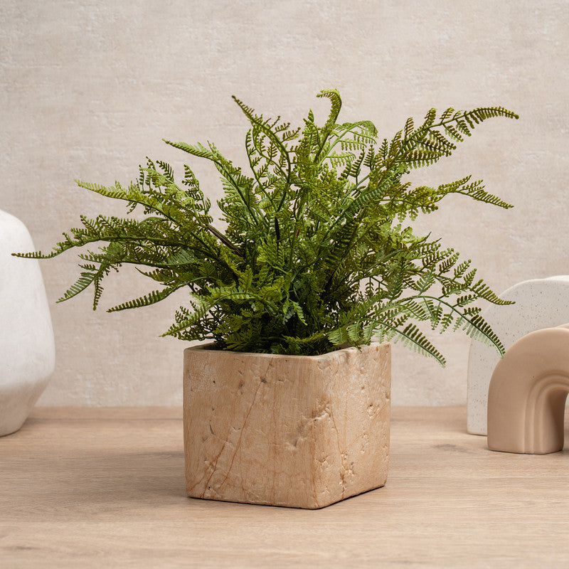 travertine plant pots 37cm Artificial Fern in Travertine Style Pot