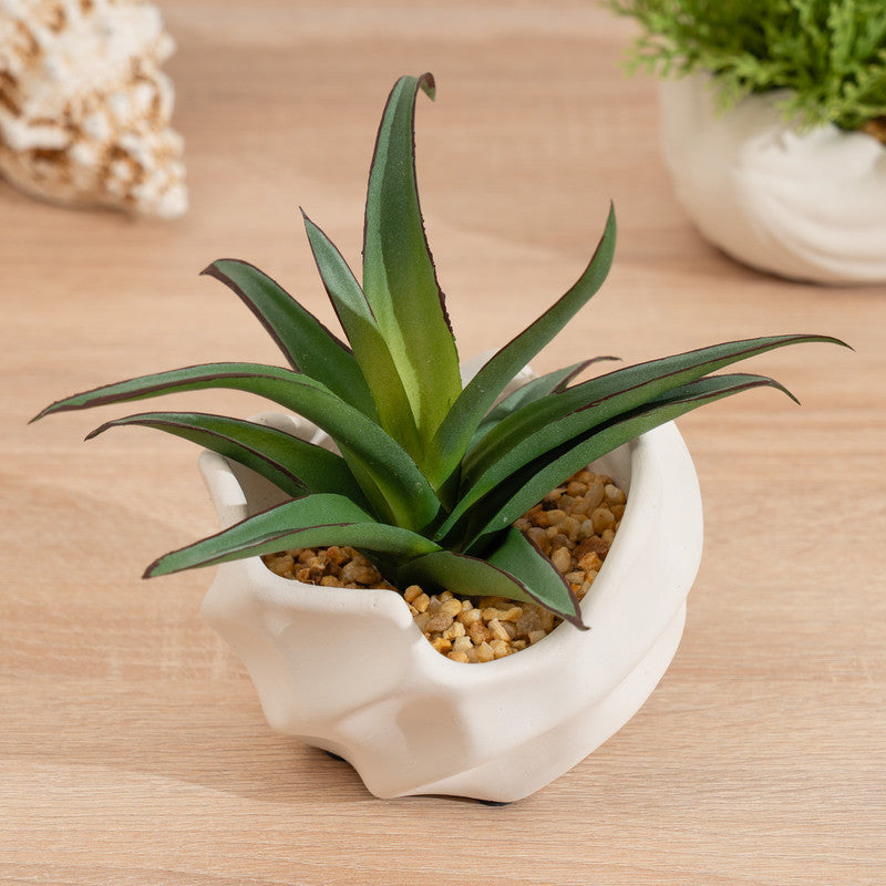 16cm Artificial Spiky Succulent Plant in Wavy Cement Pot