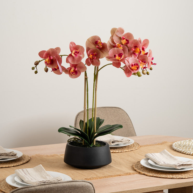65cm Artificial Real Touch Phalaenopsis Orchid in Black Pot