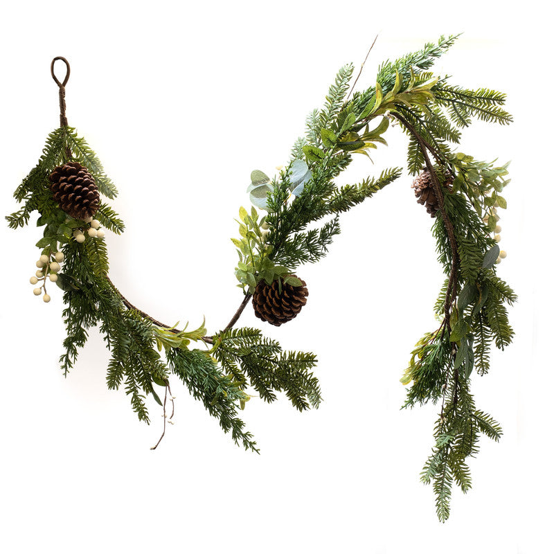 180cm Mistletoe, Pine Cone & Foliage Garland
