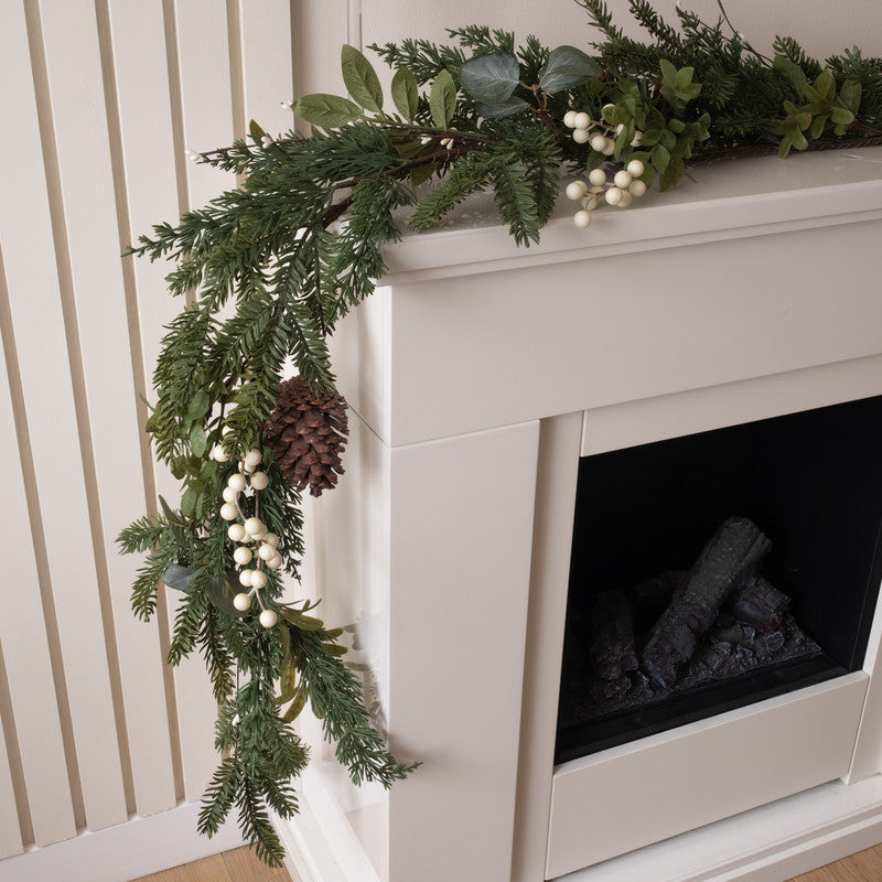 180cm Mistletoe, Pine Cone & Foliage Garland