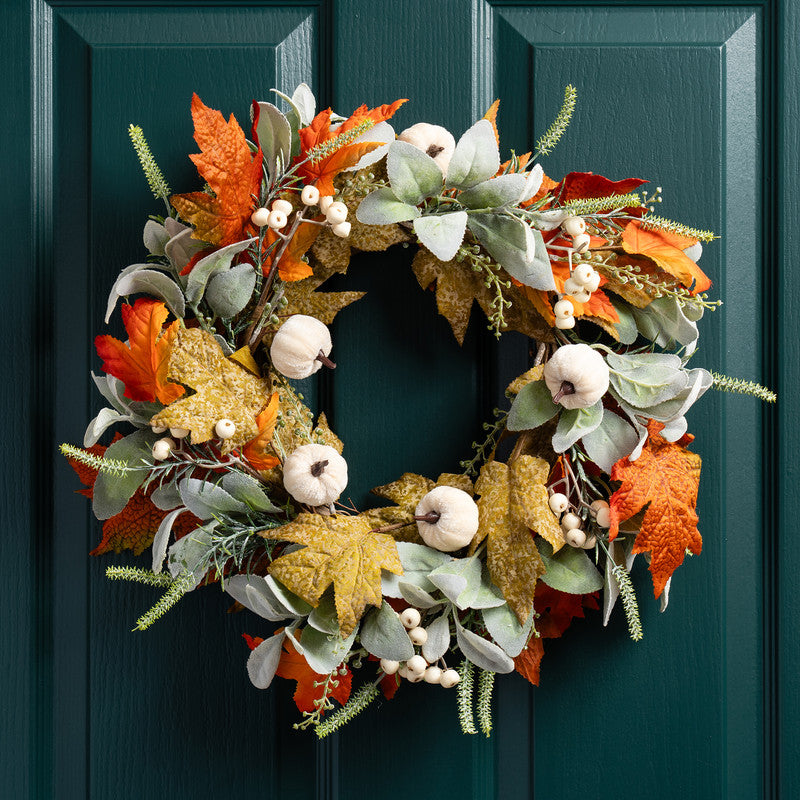 45cm Pumpkin Wreath Green / Orange