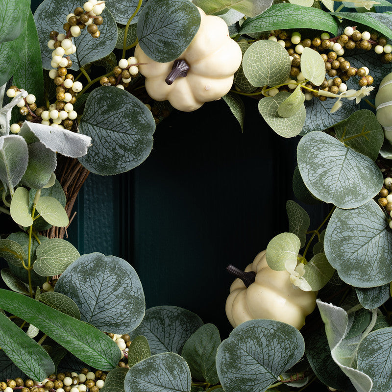 45cm Pumpkin Wreath Green / Cream