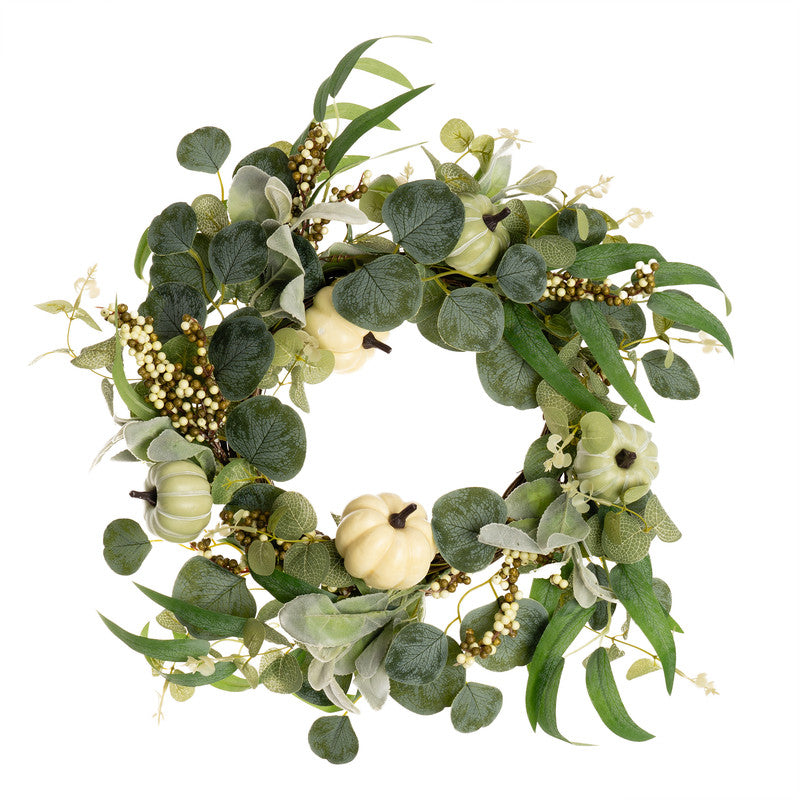 45cm Pumpkin Wreath Green / Cream