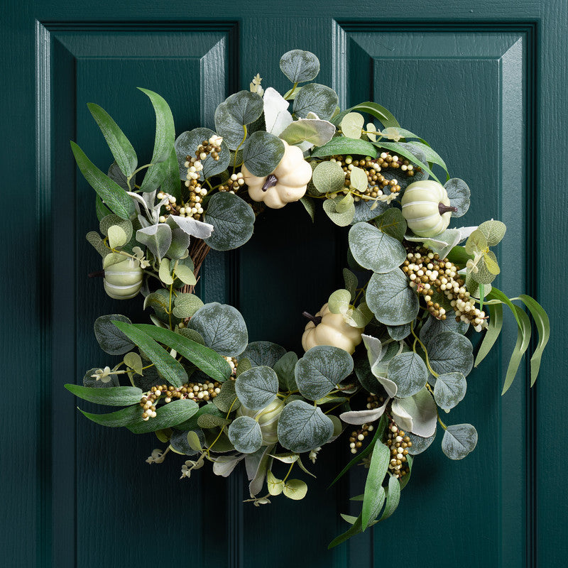 45cm Pumpkin Wreath Green / Cream