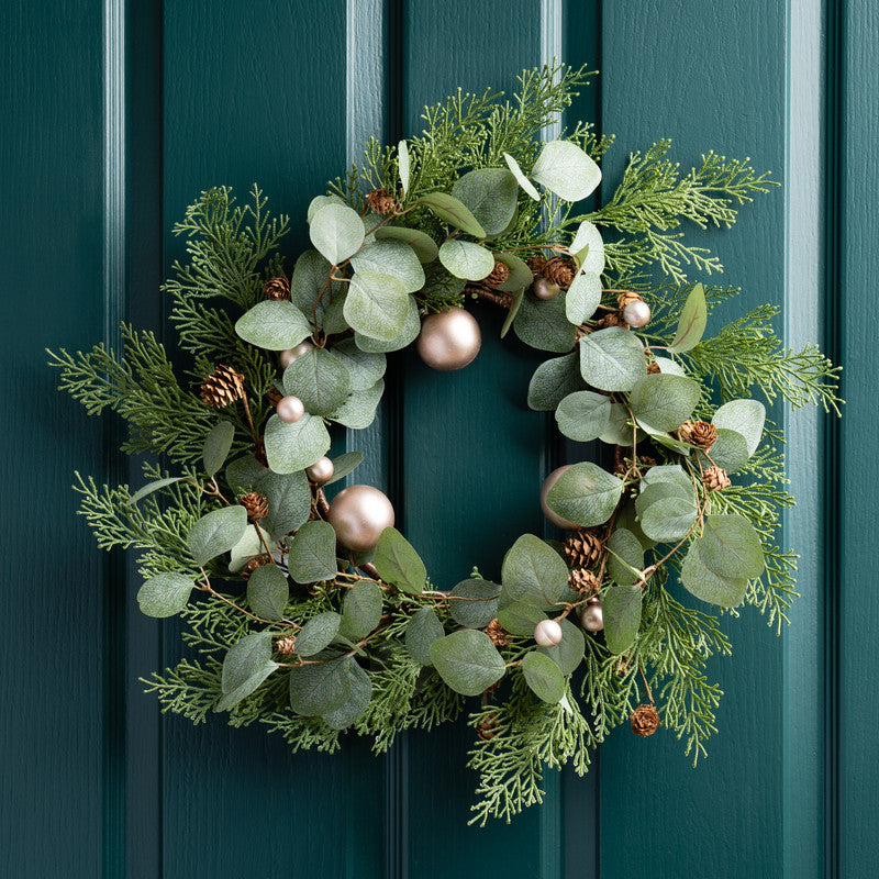 Eucalyptus & Bronze Bauble Wreath 45cm