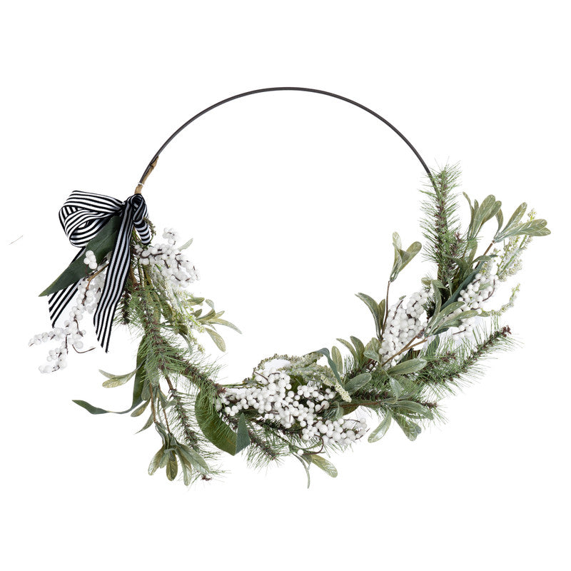 55cm Ring Wreath with Stripey Bow