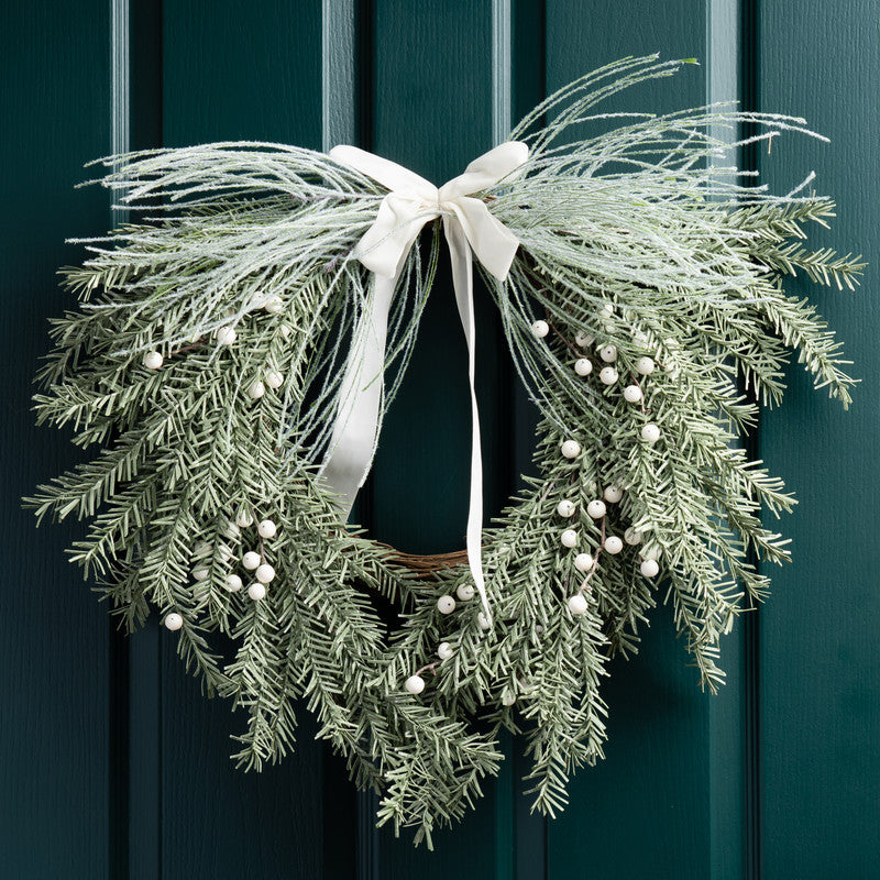 Wreath with White Velvet Bow 60cm