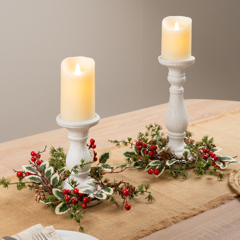 Set of 2 Variegated Leaf & Berry Candle Rings 25cm
