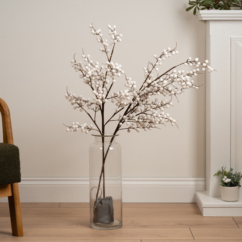 White Berry Branch with lights 100cm