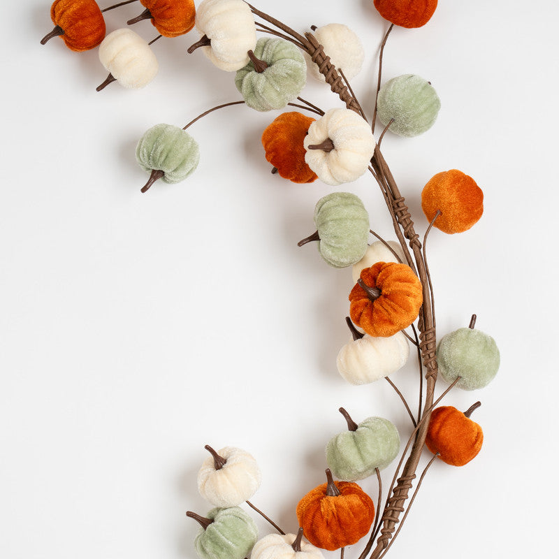 150cm Velvet Pumpkin Garland - orange-mint-cream