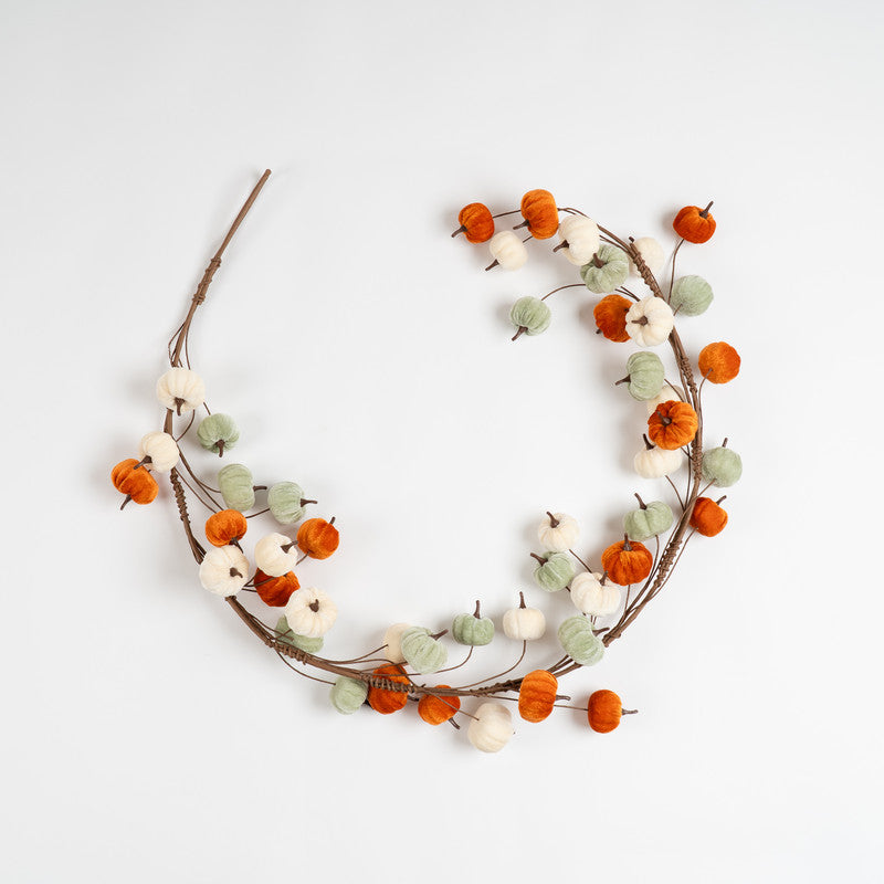 150cm Velvet Pumpkin Garland - orange-mint-cream
