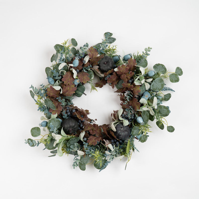 60cm Premium Pumpkin Wreath Teal/Blue