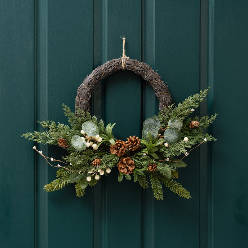 Real Touch Half Wreath Mistletoe and Cone 40cm