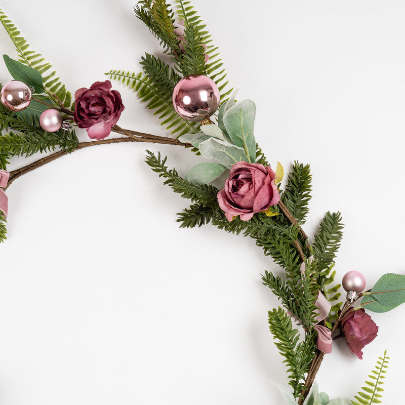 150cm Dusky Rose Garland with Pink Velvet Bow