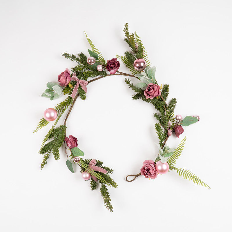 150cm Dusky Rose Garland with Pink Velvet Bow