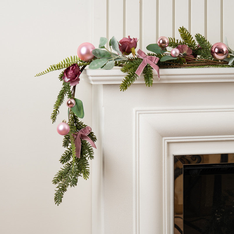 150cm Dusky Rose Garland with Pink Velvet Bow