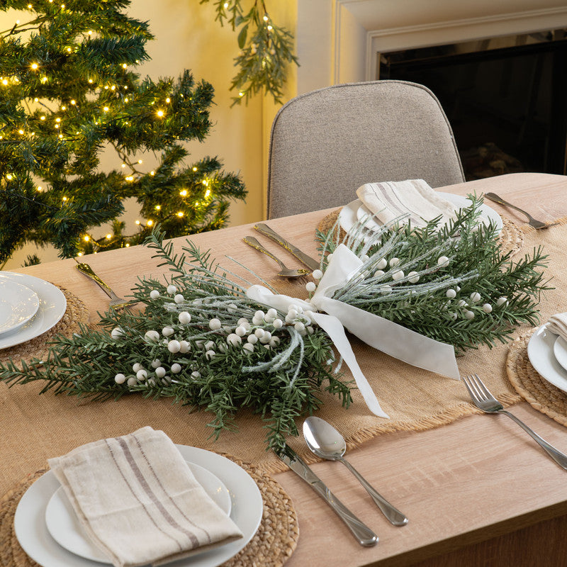 Table Centrepiece Swag with White Velvet Bow 80cm