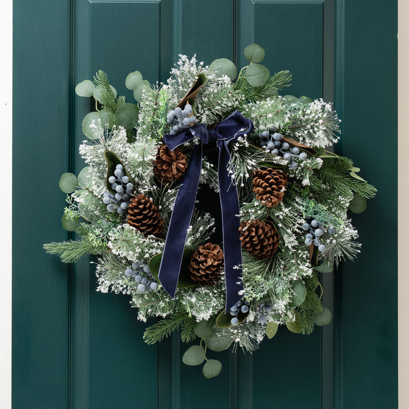 Wreath With Navy Velvet Bow 60cm