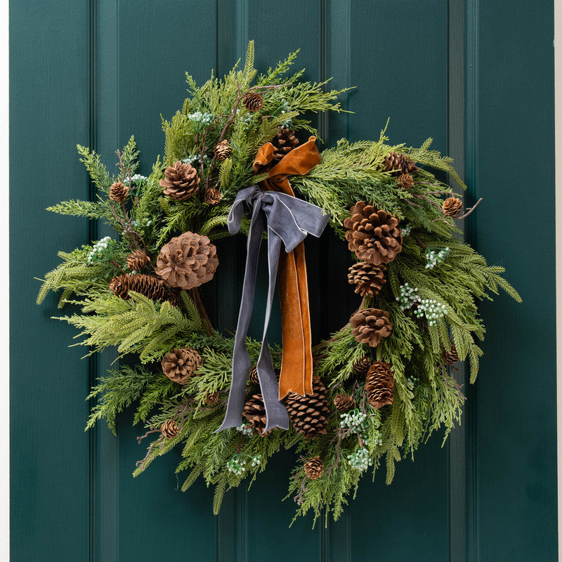 Real Touch Wreath with Metallic Ribbons 56cm